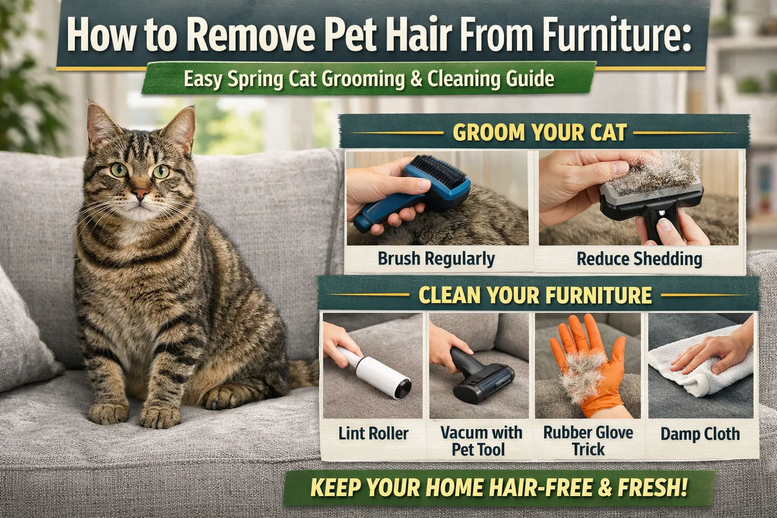 How to Remove Pet Hair From Furniture: Easy Spring Cat Grooming & Cleaning Guide (2026)