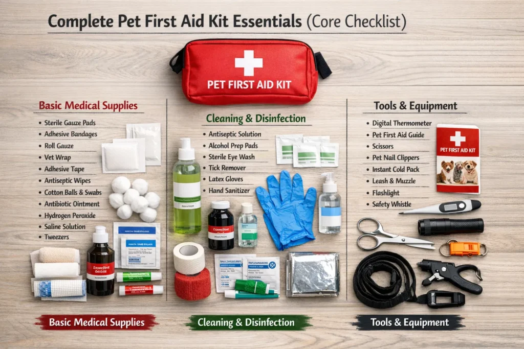 Complete Pet First Aid Kit Essentials Core Checklist